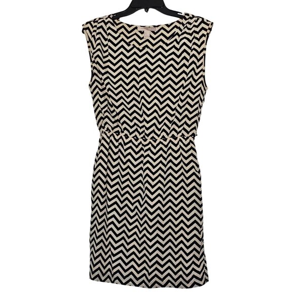 Cream & Black Chevron Print Sleeveless Dress By Forever 21 Contemporary Size S - Picture 1 of 5